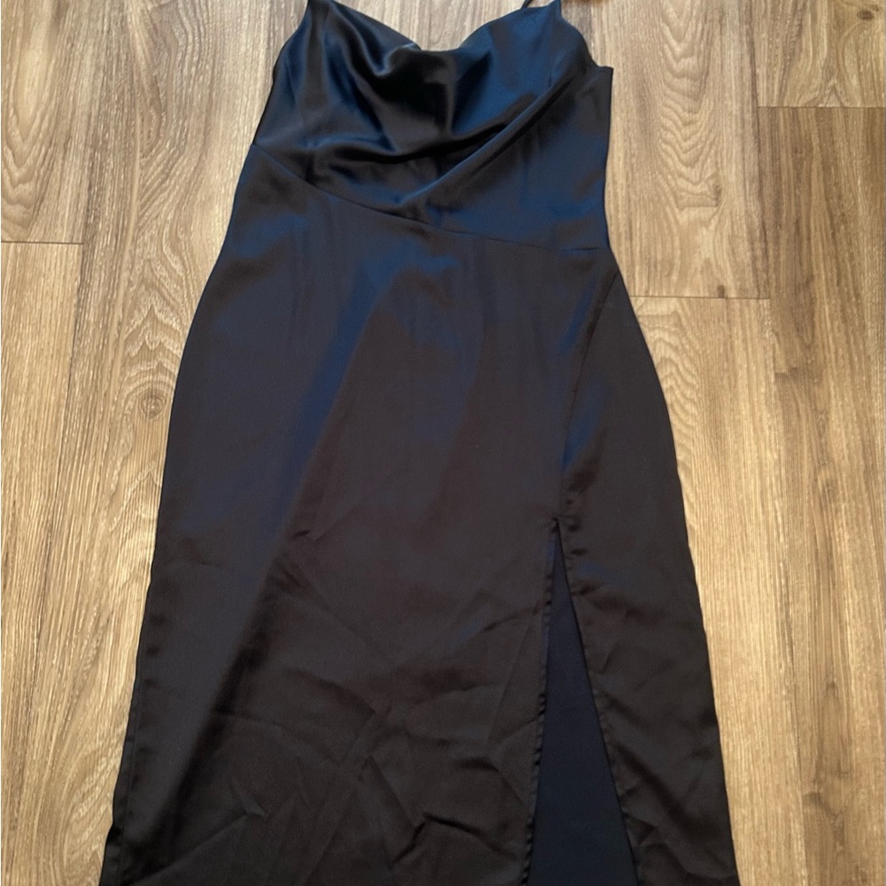 Elegant Navy Satin Dress